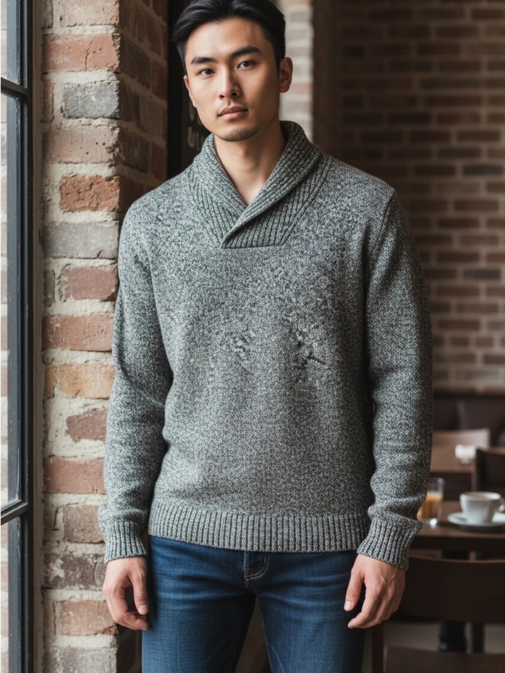 Old Navy Men's Shawl-Collar Gray Knit Sweater - NWT